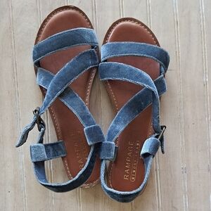Rampage Matina Memory Foam Velvet Sandals Dusty Blue Criss-Cross Strap